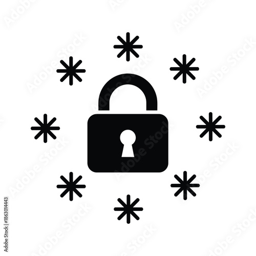 Black Padlock Icon with Asterisks Symbols