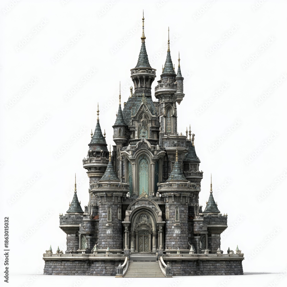 Fototapeta premium Medieval Fantasy Castle with Towers and Turrets.