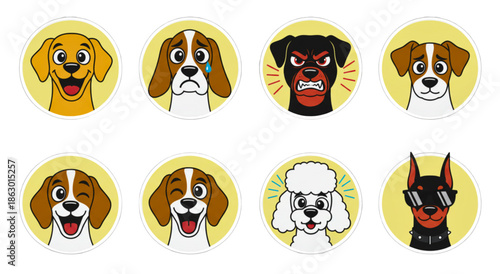 Cartoon Dog Face Emoji Set - Puppy Avatar Icons with Different Emotions and Expressions