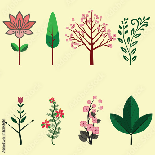 Spring Flat Botanical Illustrations Collection