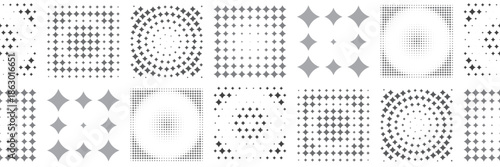 Seamless Halftone Star and Dot Geometric Pattern Border