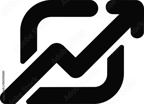 A minimalist black icon showing a line chart with an upward trend indicating business growth and success
