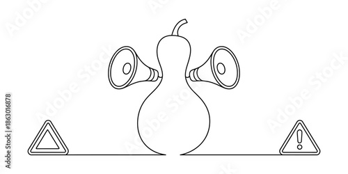 Symbolic representation of a gourd with loudspeakers and warning signs Vector, illustration