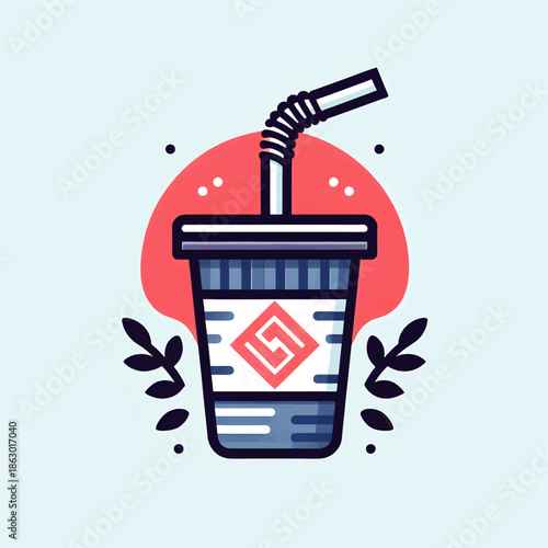 Flat Plastic Cup Drink Icon Vector