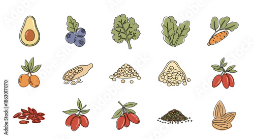 Healthy Superfoods Collection A Variety of Fruits, Vegetables, Nuts, and Seeds for a Balanced Diet