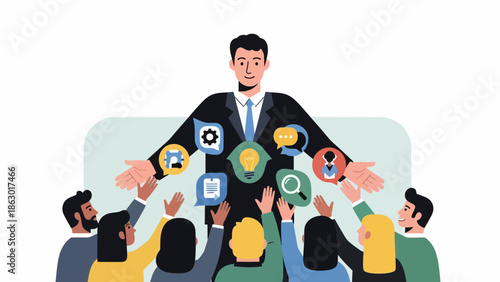 Businessman leading team with innovative ideas and communication