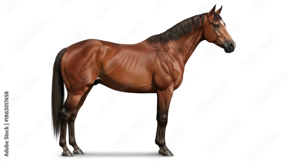 Obraz premium Brown horse standing alone profile.