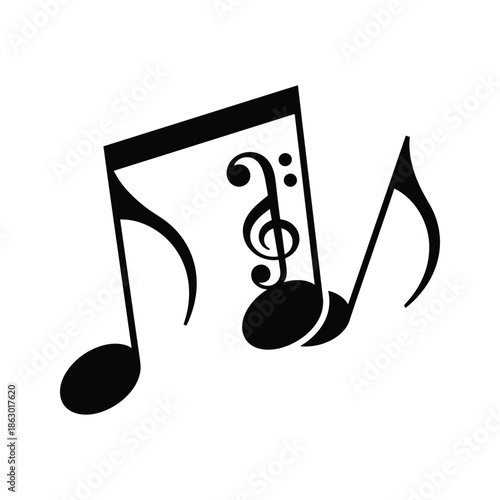 Music notes and treble clef on white background