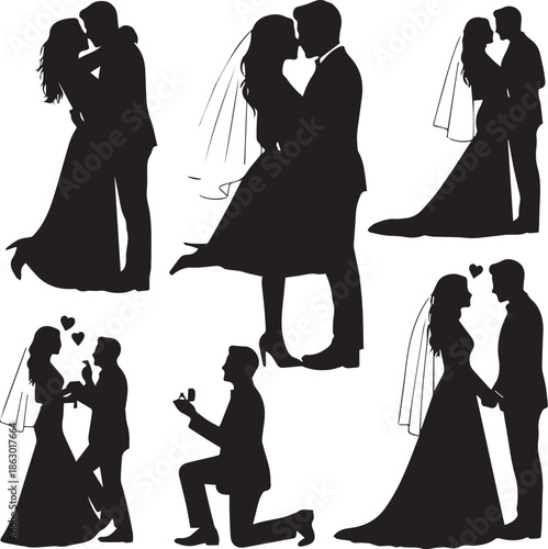PrintRomantic wedding silhouettes of loving couples
