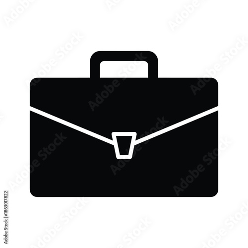 Black briefcase icon on white background