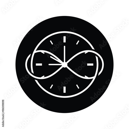 Time management concept with clock and infinity symbol