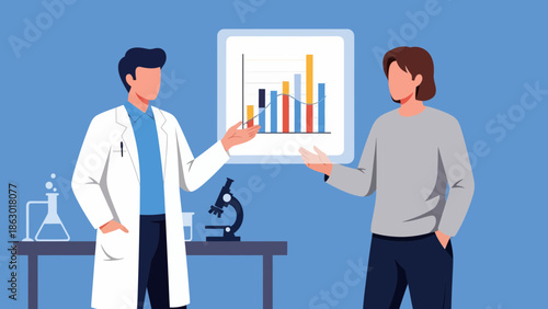 Scientist and colleague discussing data on graph in modern lab setting