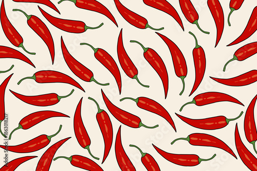 Spicy Red Chili Pepper Pattern Illustration for Food Packaging Design