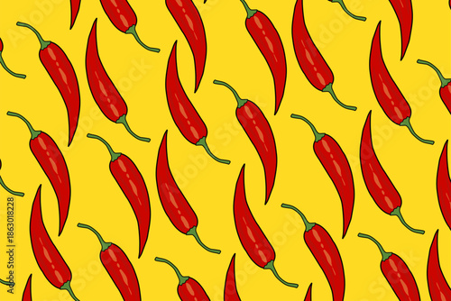 Spicy Red Chili Pepper Pattern Illustration for Food Packaging Design