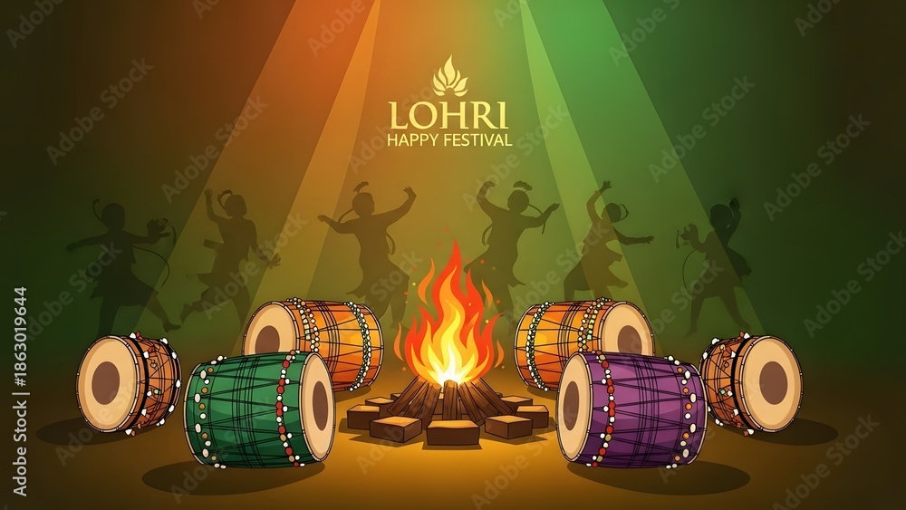 Fototapeta premium Celebrating lohri festival with traditional drums