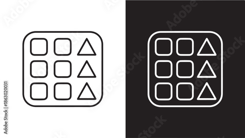 Geometric Shapes Icon Set in Simple Line Art Style with Black and White Color Scheme on Contrasting Backgrounds for Graphic Design