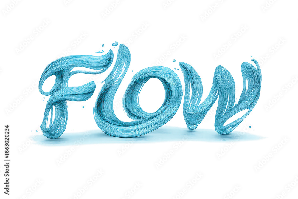 Fototapeta premium Flow Text Design Blue, Brush Stroke Effect, on transparent background.