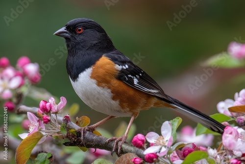 Eastern Towhee Perched on a Branch: A Snapshot of Wildlife and Migratory Bird in Nature