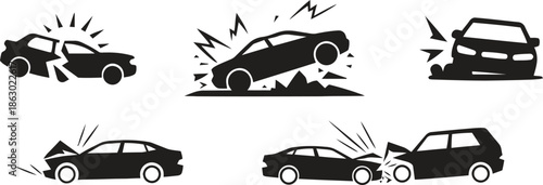 Car accident vector icons set