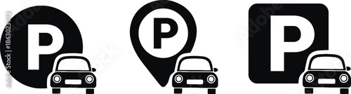 Parking zone signs with car symbol set