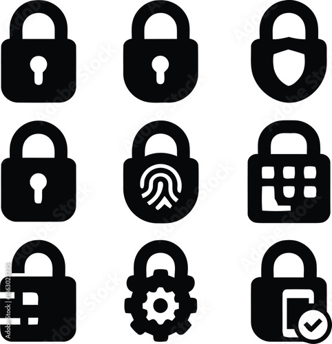 Set of padlocks icons in solid style, security and privacy vector illustration for web and mobile