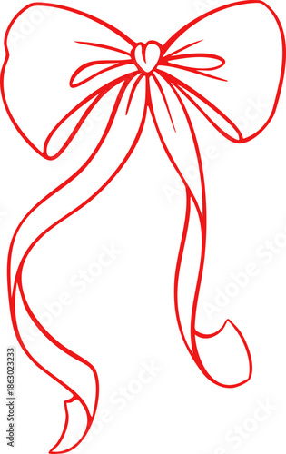 Delicate bow vector with flowing ribbon lines in a coquette mood. Vintage inspired sketch silhouette ideal for romantic illustration and feminine graphic accents