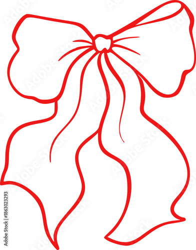 Bow silhouette with ribbon curves in vintage coquette style. Hand drawn sketch illustration for elegant gifts, feminine branding or Valentine graphics.