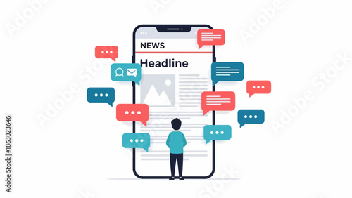 Person reading news on smartphone with social media notifications