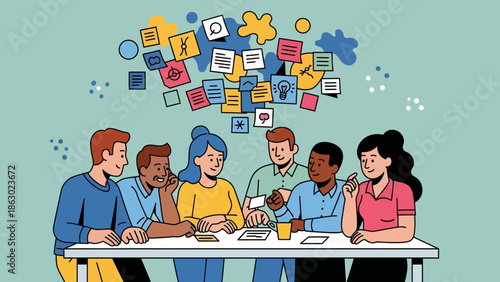 Diverse team brainstorming with creative ideas and problem solving