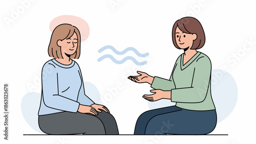 Two women engaged in a conversation with a calm atmosphere