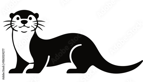 Cute Sea Otter Character Illustration, Minimalist Black and White Marine Animal Mascot, North American River Otter Vector Icon for Wildlife Conservation