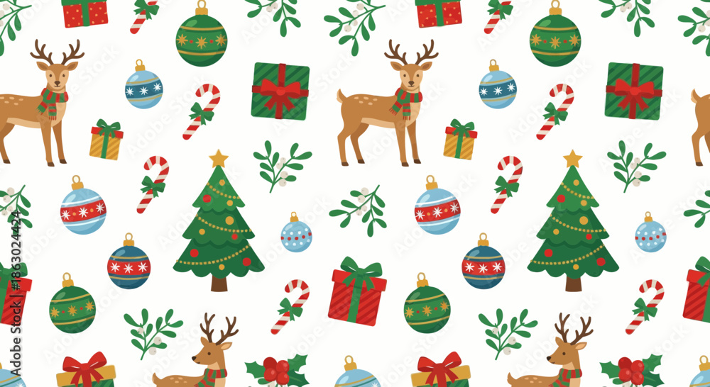 Fototapeta premium Christmas Seamless Pattern with Holiday Icons
