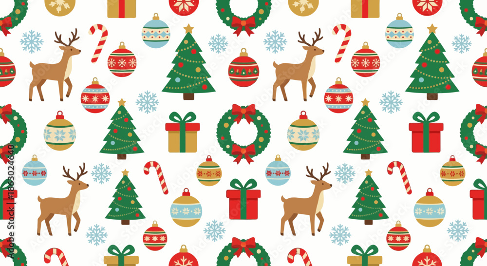 Fototapeta premium Christmas Seamless Pattern with Holiday Icons