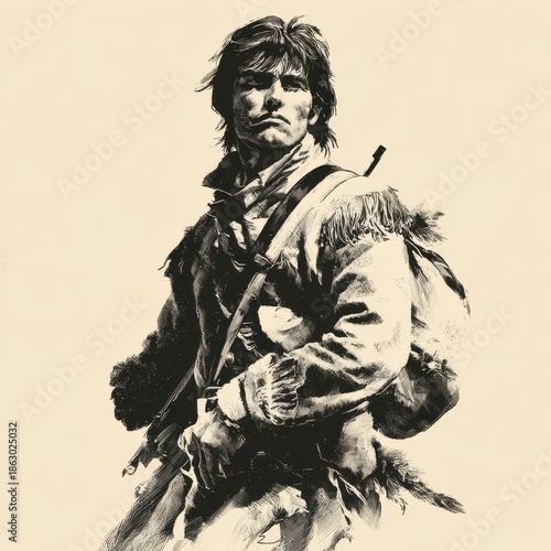 Davy Crockett: Legendary American Frontiersman, Iconic Pioneer and Patriot in Retro Illustration
