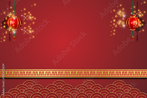 Chinese New Year background with lanterns and ornaments. Vector illustration.