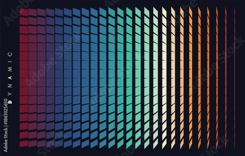 An image of multiple rectangular and square shapes with transition effects. Dynamic gradient background. Cover design template. Vector for brochure, poster, cover, card, presentation, flyer or banner.