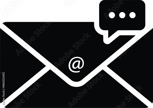 Email message icon with speech bubble and at symbol.