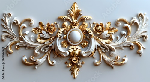 Ornate Gold and White Decorative Architectural Element Photo