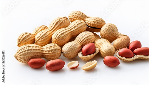 Wallpaper Mural Group Of Peanuts In Their Shells Some Shelled Peanuts Shown White Background Torontodigital.ca