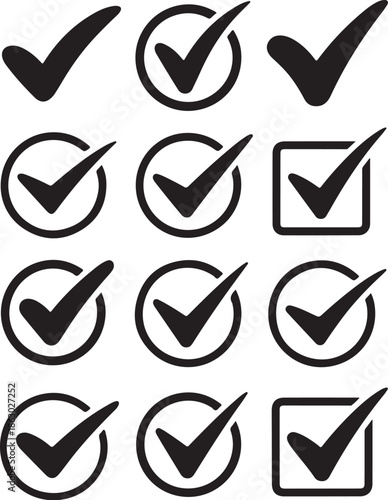 A collection of black checkmark icons on a white background
