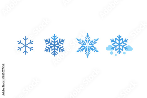 Collection of four blue snowflake icons with varying designs and complexity