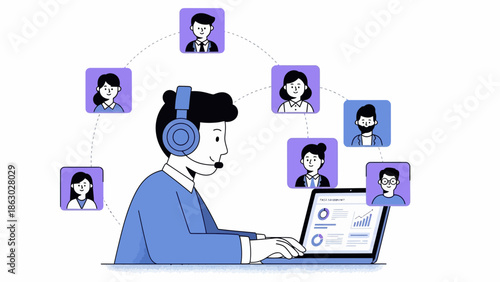 Customer service representative working with multiple clients online