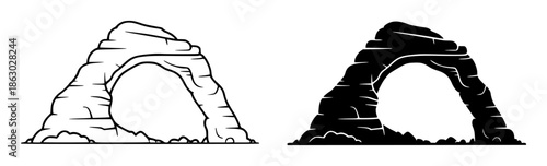 Stylized rock arch formation in and solid silhouette styles natural stone