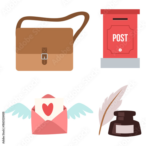 Flat Illustration Elements of Delivery and Correspondence Icons Set