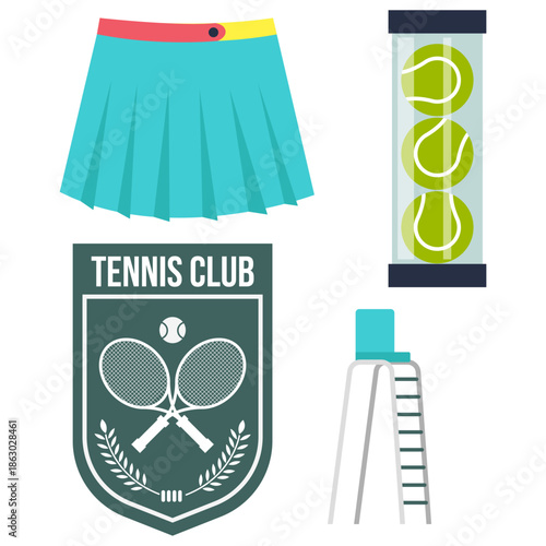 Flat Graphic Tennis Equipment and Club Elements Sport Illustration