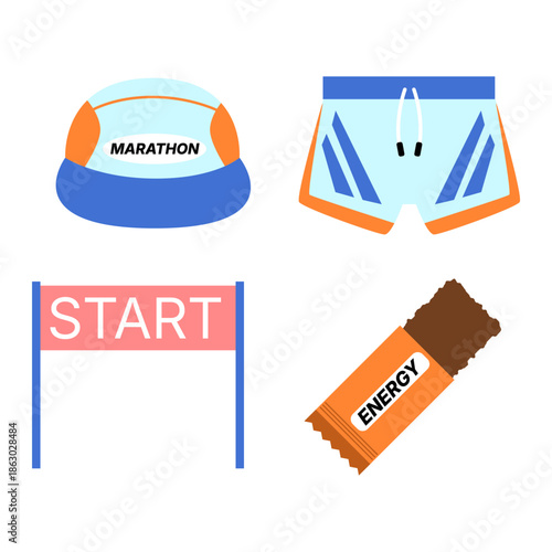 Simple Flat Style Marathon Equipment and Supply Illustration Asset Design