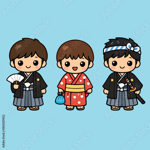 Kawaii Japanese Boys – Traditional Kimono Clipart