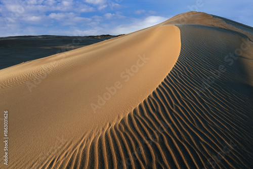 Winter landscape at sunrise of the Silver Lake Sand Dunes, Silver Lake State Park, Michigan, USA