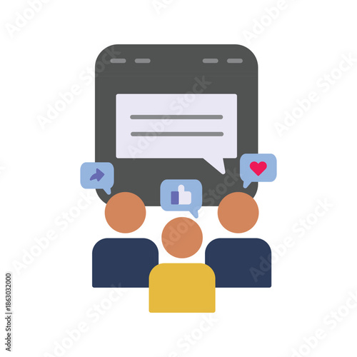 Social engagement flat icon for online interaction, user participation, and digital communication. Clean flat design ideal for apps, websites, UI, and modern platforms.