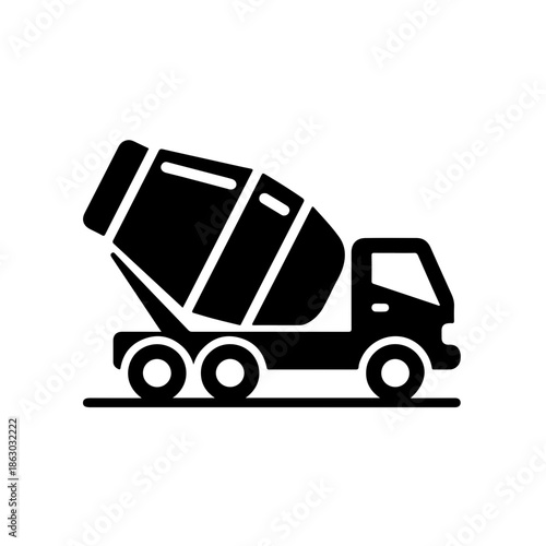 concrete mixer truck as a simplel single icon logo, cartoon coloring page, vector illustration, isolated on transparent background